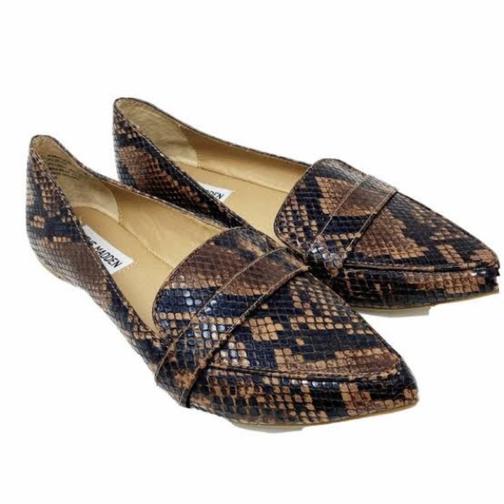 Steve Madden Brown & Black Snake-Print Pointed Loafers
